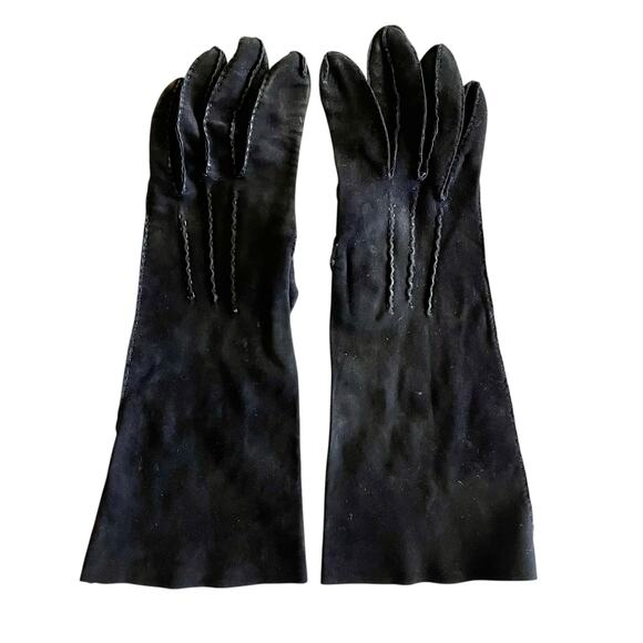 Vintage Leather-Tailored Black Fabric Forearm Long Evening Gloves Size 7 - Picture 3 of 6
